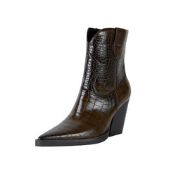 Kaky's Pointed Stone Pattern Thick High Heels Large Women's Boots