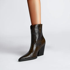 Kaky's Pointed Stone Pattern Thick High Heels Large Women's Boots