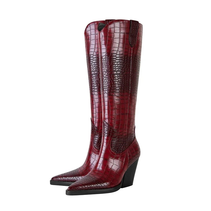 Kaky's Pointed Thick Heeled Oversized Women's Boots