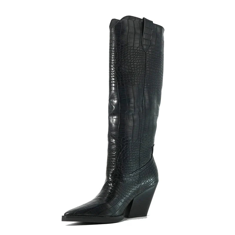 Kaky's Pointed Thick Heeled Oversized Women's Boots