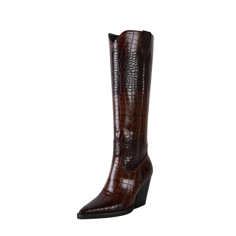 Kaky's Pointed Thick Heeled Oversized Women's Boots