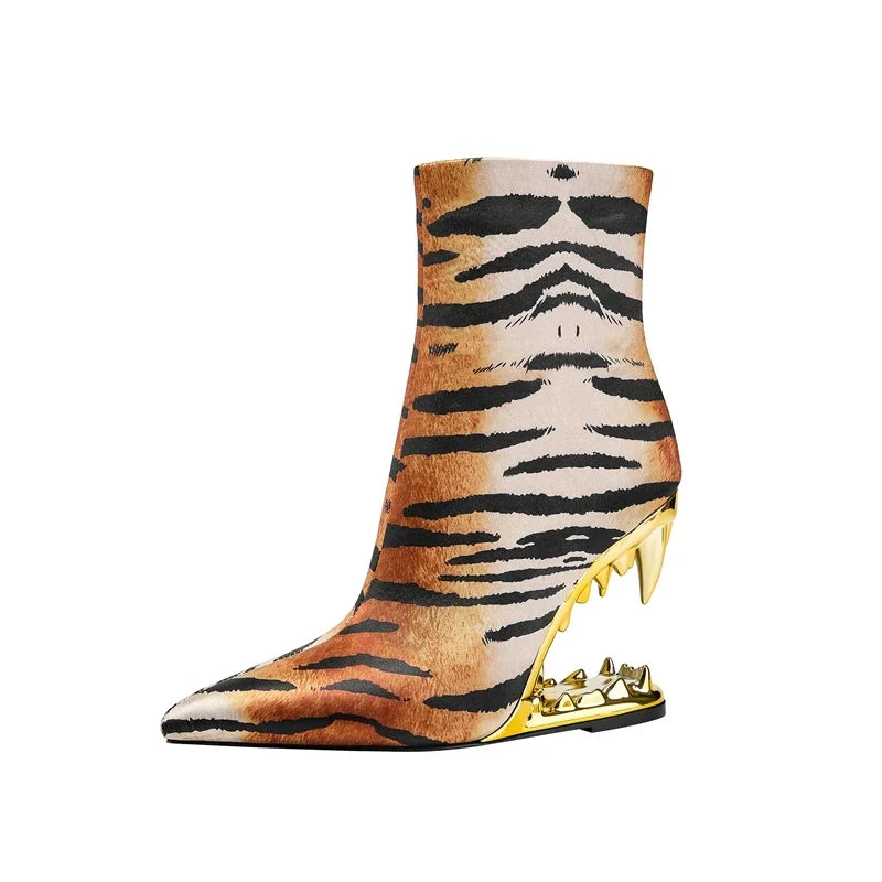 Kaky's Pointed Wolf Teeth Leopard Pattern High Heel Large Women's Boots