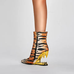 Kaky's Pointed Wolf Teeth Leopard Pattern High Heel Large Women's Boots
