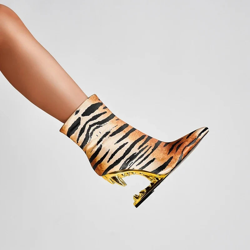 Kaky's Pointed Wolf Teeth Leopard Pattern High Heel Large Women's Boots