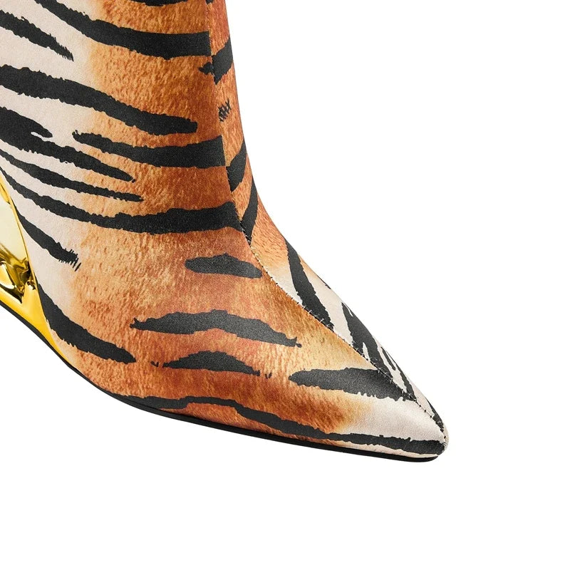 Kaky's Pointed Wolf Teeth Leopard Pattern High Heel Large Women's Boots