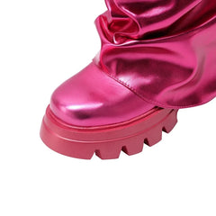 Kaky's Round Toe High Heel Large Waterproof Platform Thick Sole Women's Boots