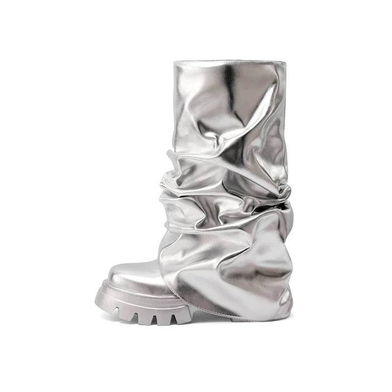Kaky's Round Toe High Heel Large Waterproof Platform Thick Sole Women's Boots