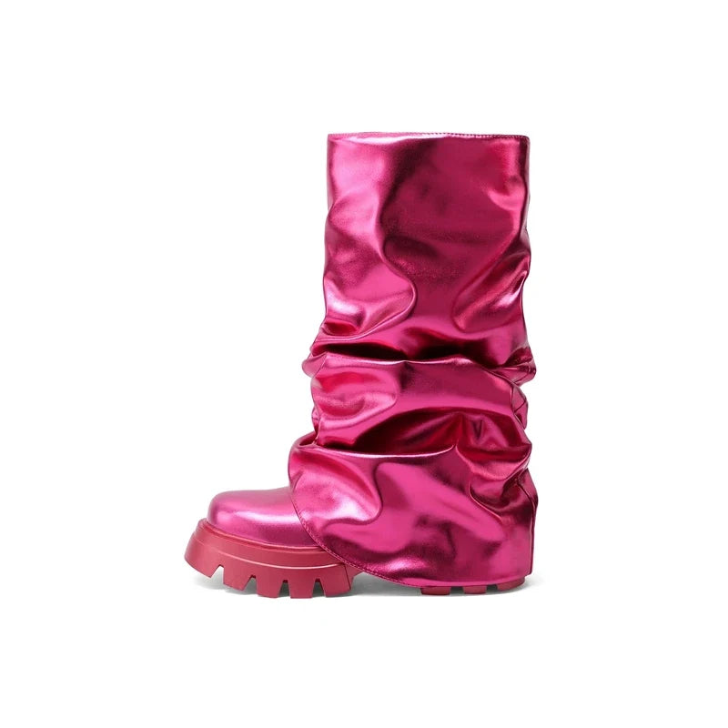 Kaky's Round Toe High Heel Large Waterproof Platform Thick Sole Women's Boots