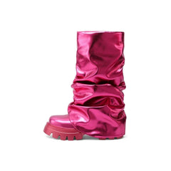 Kaky's Round Toe High Heel Large Waterproof Platform Thick Sole Women's Boots
