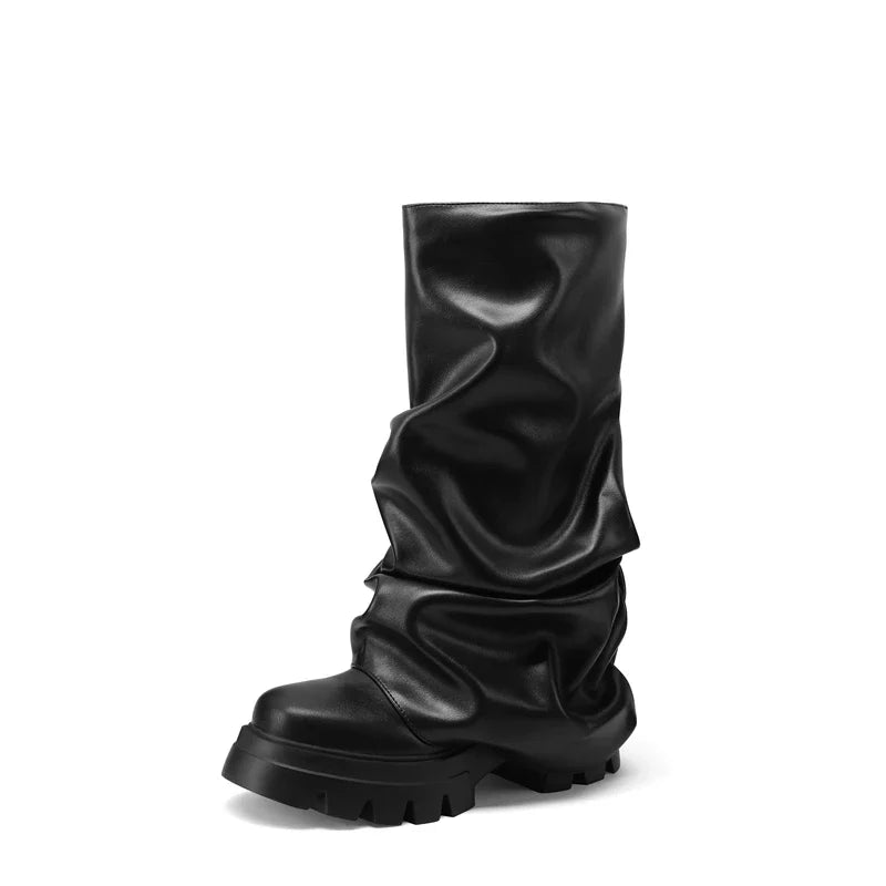 Kaky's Round Toe High Heel Large Waterproof Platform Thick Sole Women's Boots