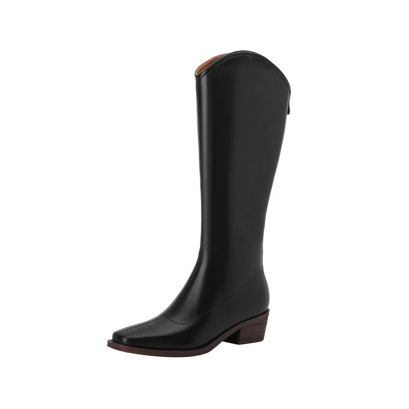 Kaky's Square Head Cowhide Mid Heel Genuine Leather Cowhide Women's Boots