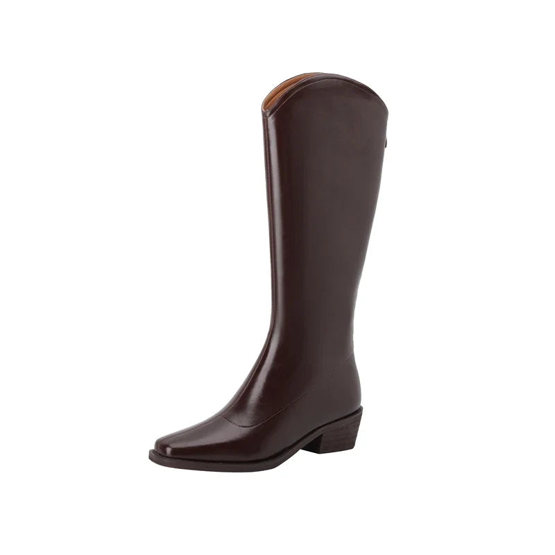 Kaky's Square Head Cowhide Mid Heel Genuine Leather Cowhide Women's Boots