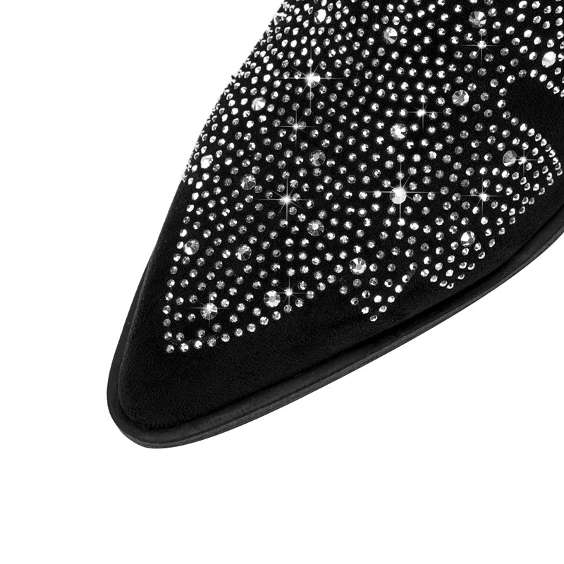 Kaky's Water Diamond Maple Leaf Thick High Heel Pointed Large Women's Boots