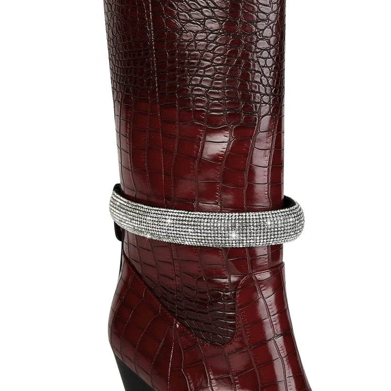 Kaky's Water Diamond Pointed Thick High Heels Oversized Women's Boots