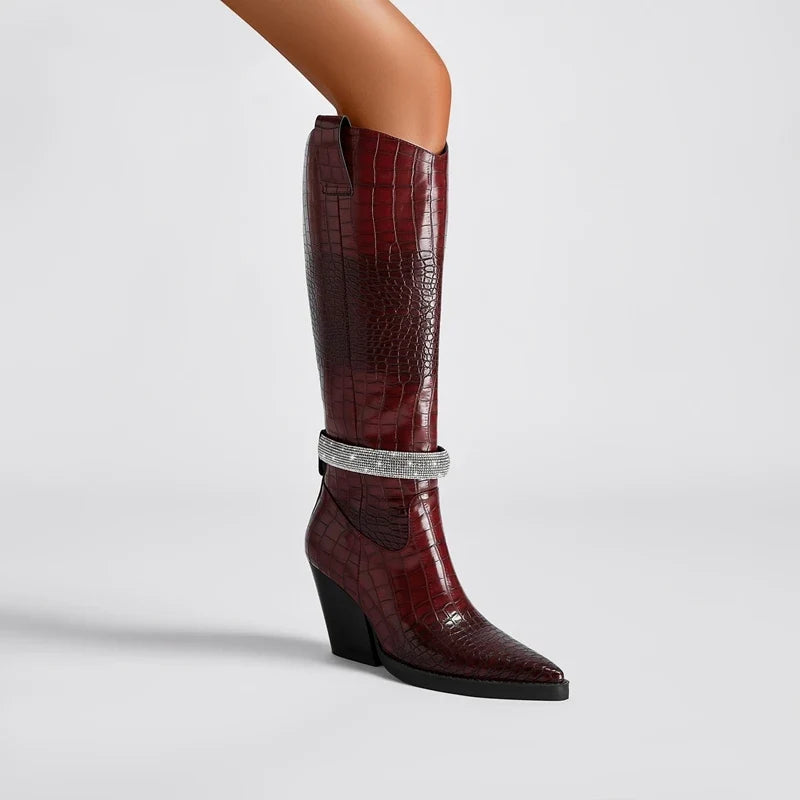Kaky's Water Diamond Pointed Thick High Heels Oversized Women's Boots