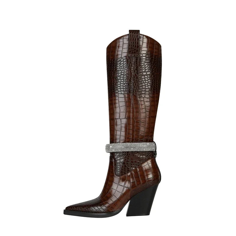 Kaky's Water Diamond Pointed Thick High Heels Oversized Women's Boots