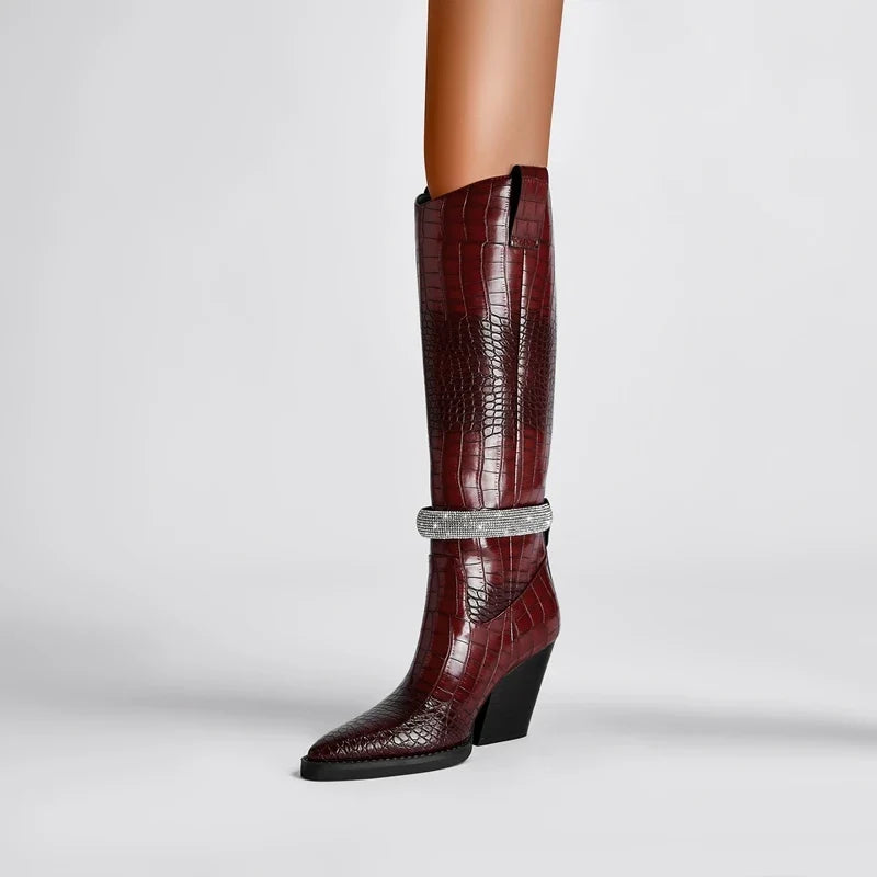 Kaky's Water Diamond Pointed Thick High Heels Oversized Women's Boots