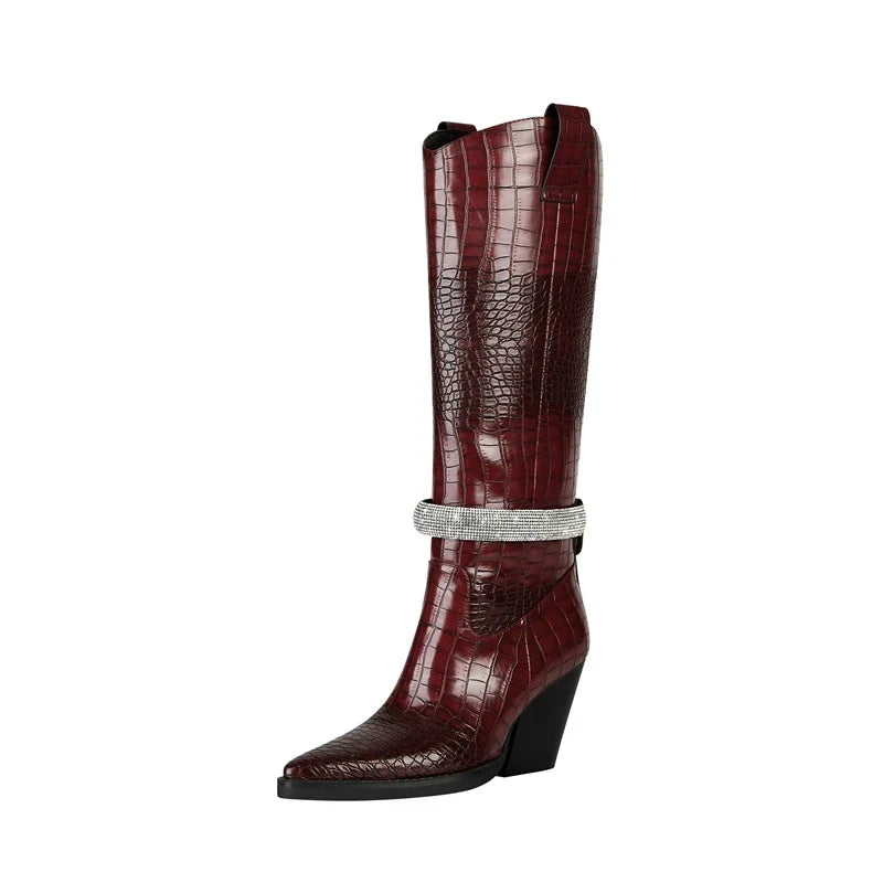 Kaky's Water Diamond Pointed Thick High Heels Oversized Women's Boots