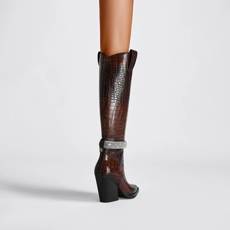 Kaky's Water Diamond Pointed Thick High Heels Oversized Women's Boots