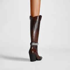 Kaky's Water Diamond Pointed Thick High Heels Oversized Women's Boots