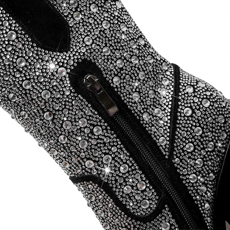 Kaky's Water Diamond Super High Heel Thick Heel Pointed Women's Short Boots