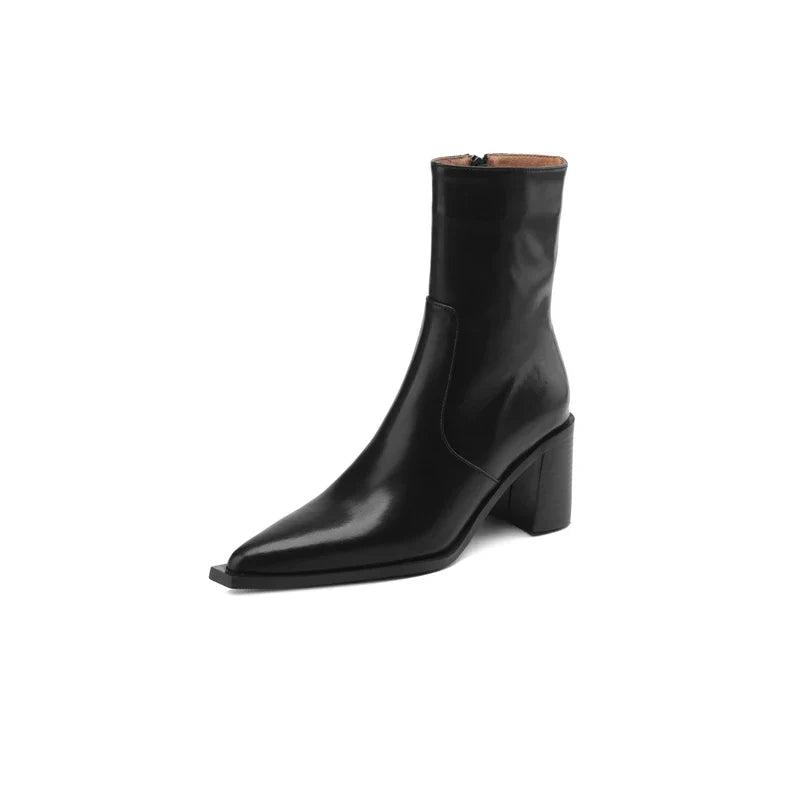 Kaky's pointed leather cowhide high heeled women's boots