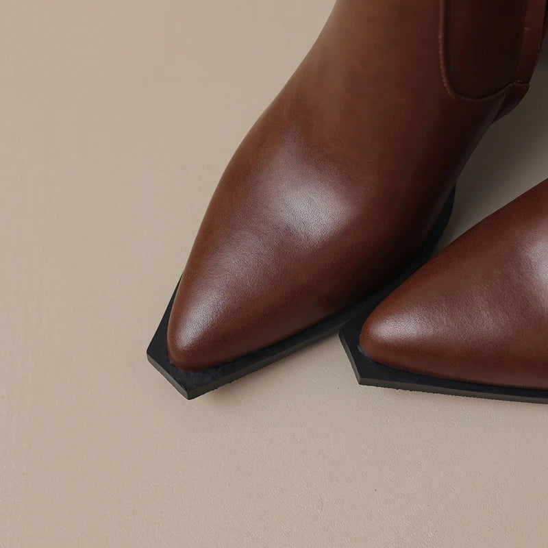 Kaky's pointed leather cowhide high heeled women's boots