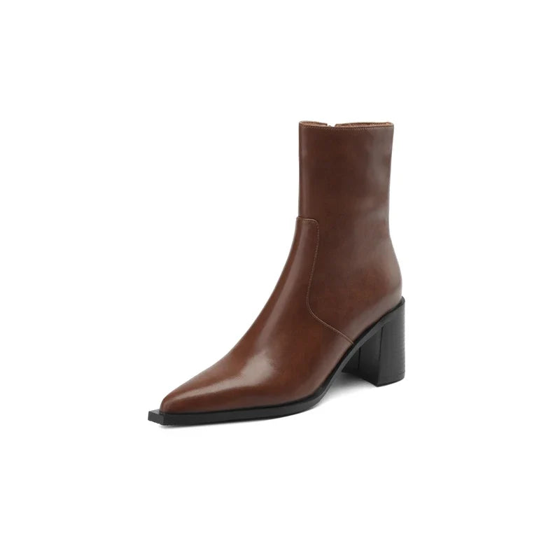 Kaky's pointed leather cowhide high heeled women's boots