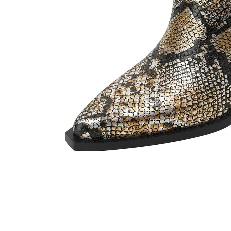 Kaky's pointed python patterned oversized high heeled women's boots