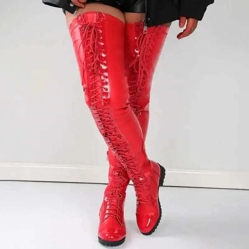 Lace Up Bar Nightclub Women's Over The Knee Boots