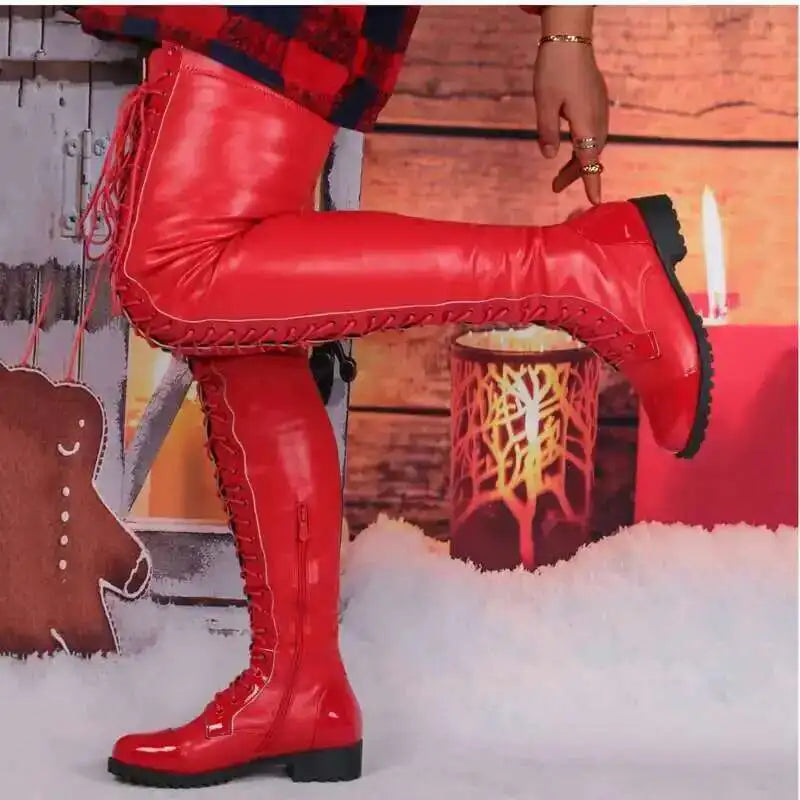 Lace Up Bar Nightclub Women's Over The Knee Boots