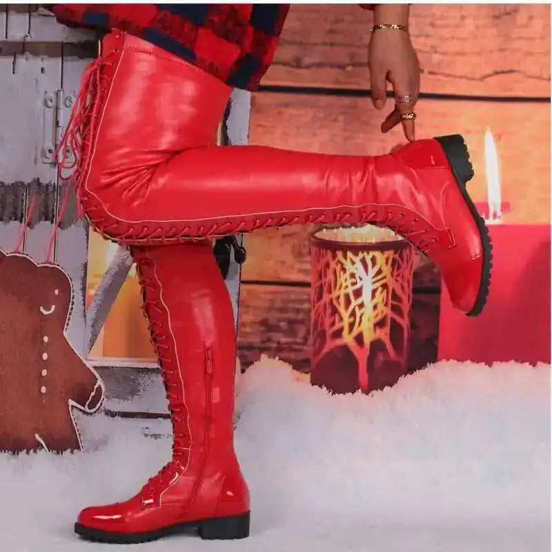 Lace Up Bar Nightclub Women's Over The Knee Boots