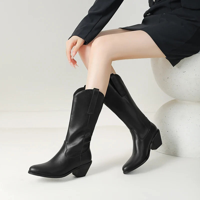 Leather Women Knee High Boots