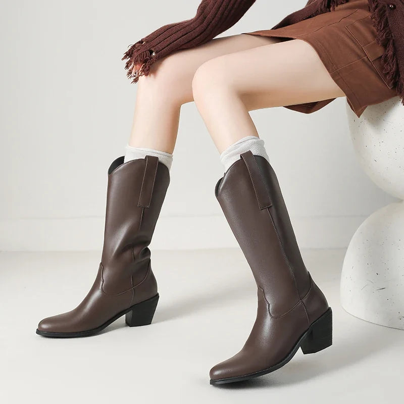 Leather Women Knee High Boots