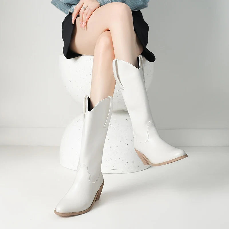 Leather Women Knee High Boots