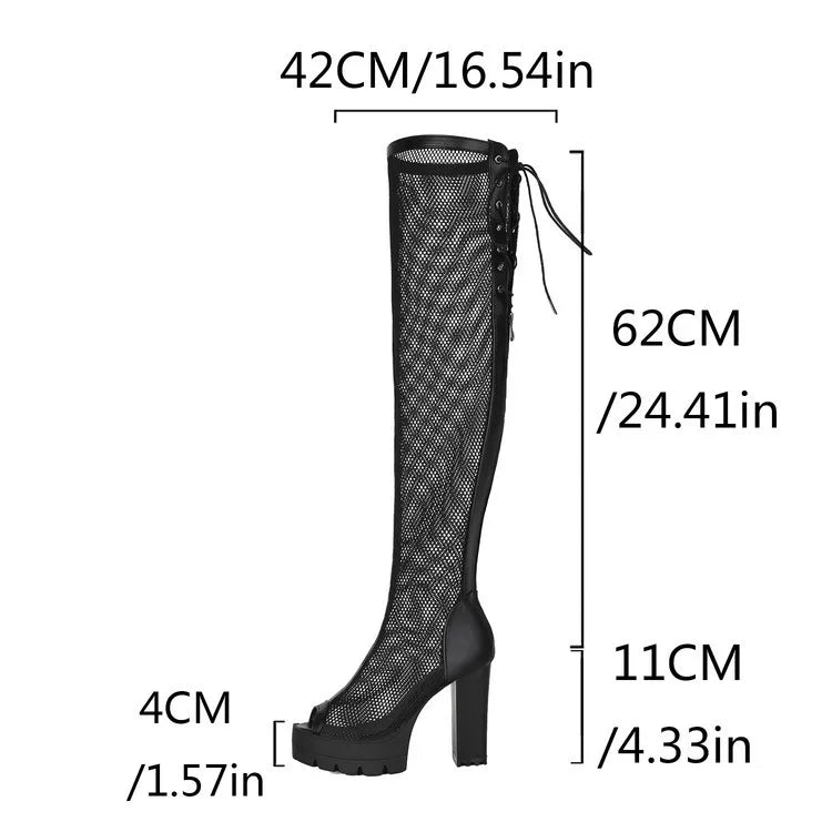 Mesh Peep Toe Platform Summer Boots