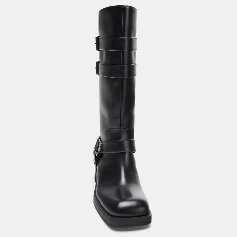 Metal Rivet Punk Women Knee High Boots