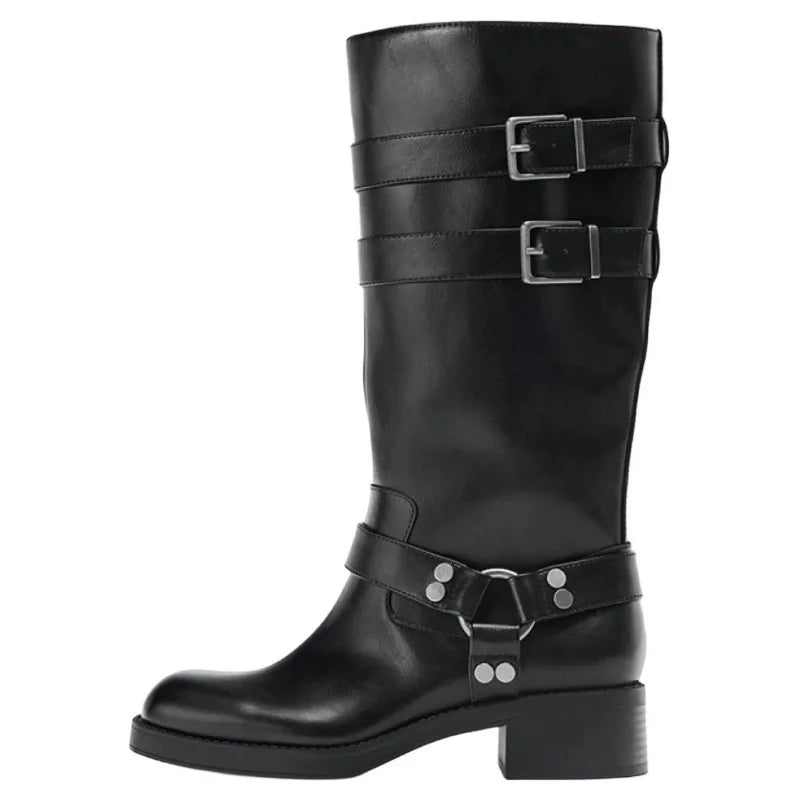 Metal Rivet Punk Women Knee High Boots