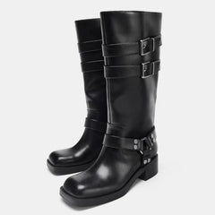 Metal Rivet Punk Women Knee High Boots