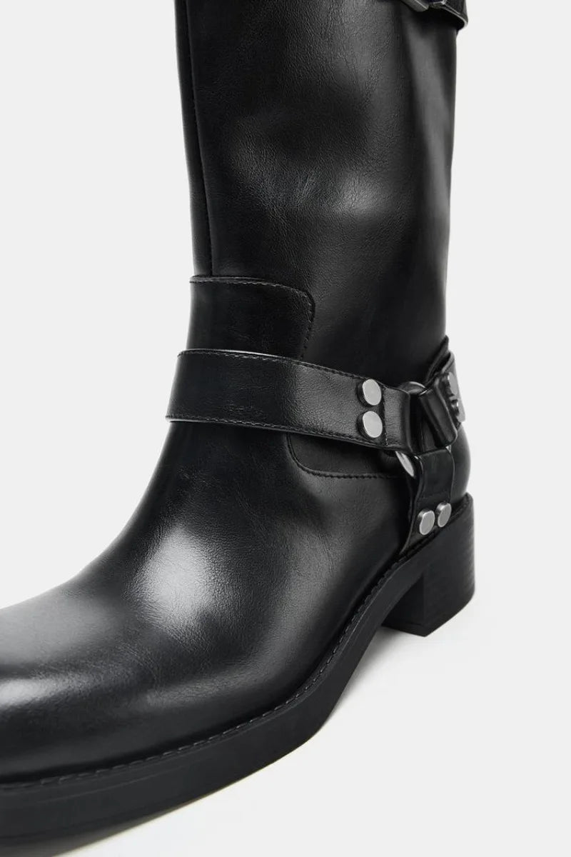 Metal Rivet Punk Women Knee High Boots