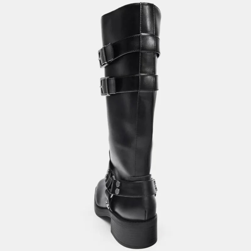 Metal Rivet Punk Women Knee High Boots