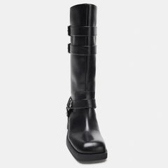 Metal Rivet Punk Women Knee High Boots