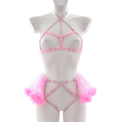 Nasty Sexy Crotchless Lingerie Set Revealing Sexy Harness Lingerie Submissive Bra Panties
