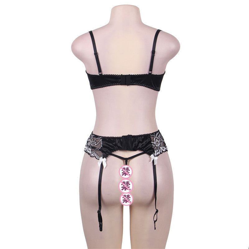 Naughty Sexy Crotchless Lingerie Set Black sexy lingerie mature Bra Panties