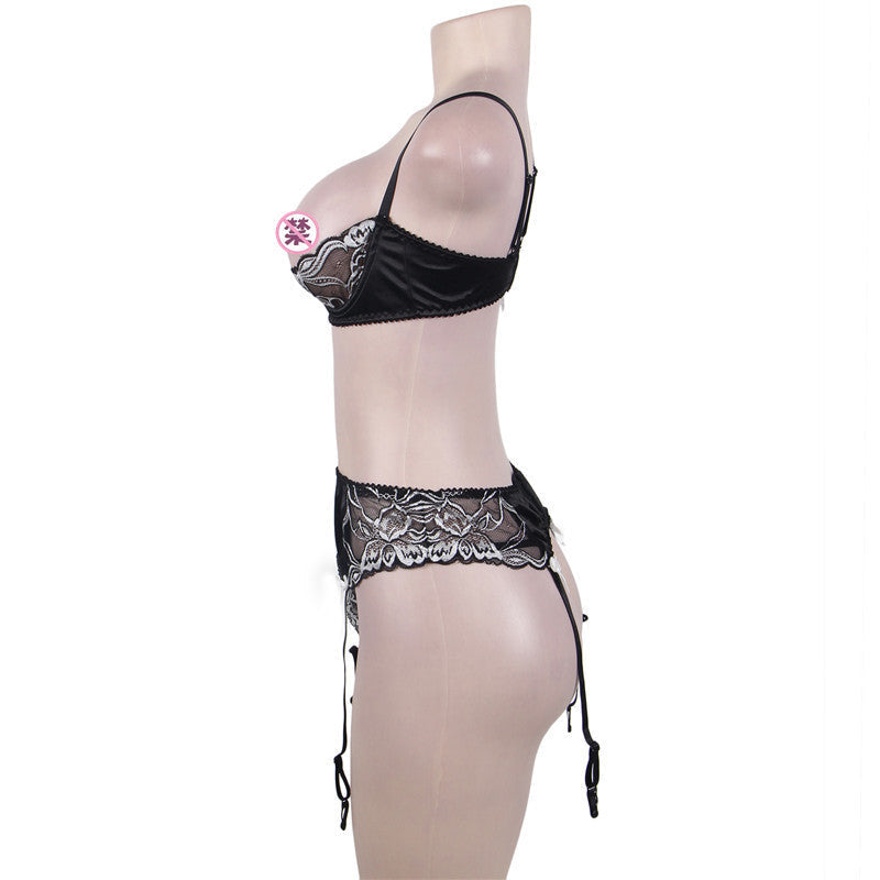 Naughty Sexy Crotchless Lingerie Set Black sexy lingerie mature Bra Panties