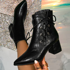 Autumn and Winter Water Diamond Pointed High-heeled Ankle Boots
