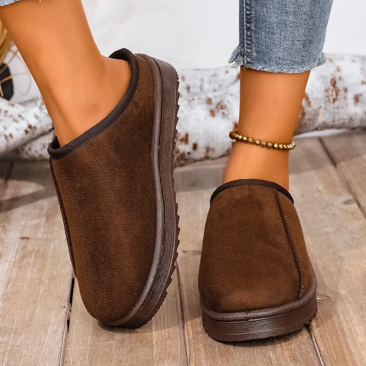 Platform Fluffy Slippers Women House Flats Plush Winter Designer Shoe Ladies Home Elegant Casual Footwear Large Size