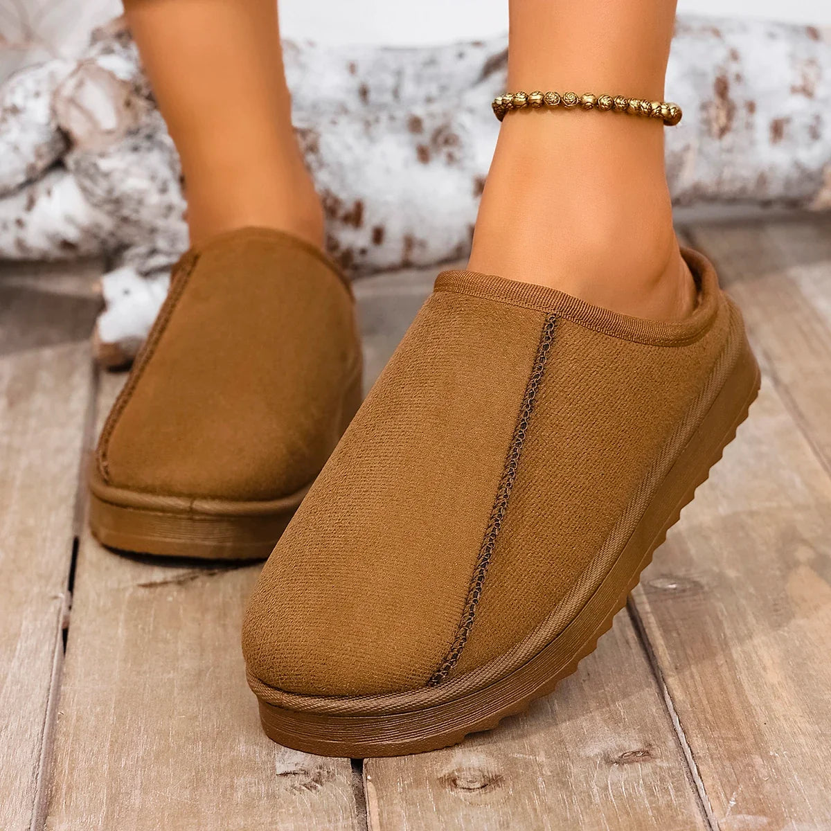 Platform Fluffy Slippers Women House Flats Plush Winter Designer Shoe Ladies Home Elegant Casual Footwear Large Size