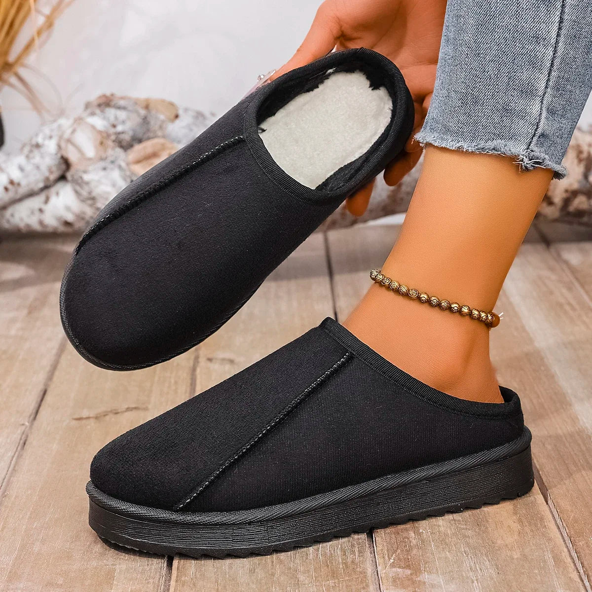 Platform Fluffy Slippers Women House Flats Plush Winter Designer Shoe Ladies Home Elegant Casual Footwear Large Size