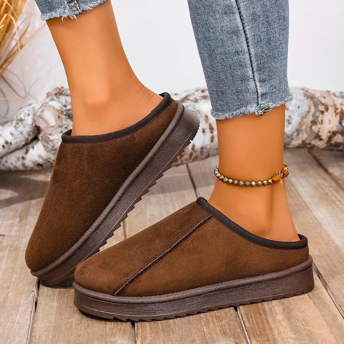 Platform Fluffy Slippers Women House Flats Plush Winter Designer Shoe Ladies Home Elegant Casual Footwear Large Size
